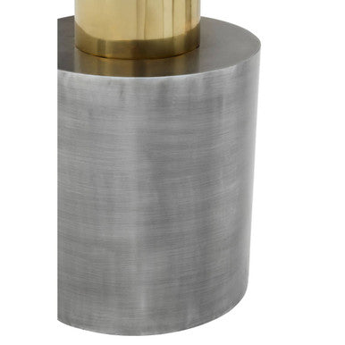 Grey Metal Straight Base Accent Table With Warm Metal Gold Top, Rabia