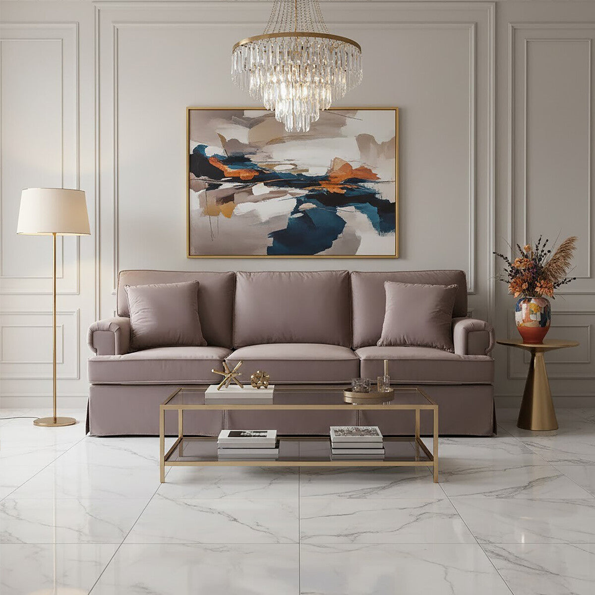3 Seat Mink Velvet Sofa, Ralph