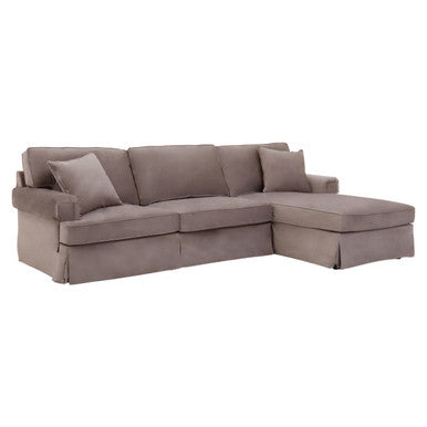 3 Seat Mink Velvet Right Chaise Sofa, Ralph