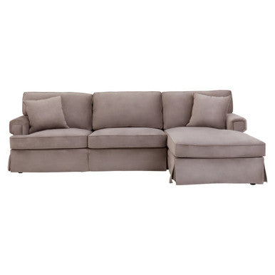 3 Seat Mink Velvet Right Chaise Sofa, Ralph