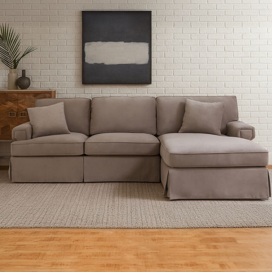 3 Seat Mink Velvet Right Chaise Sofa, Ralph