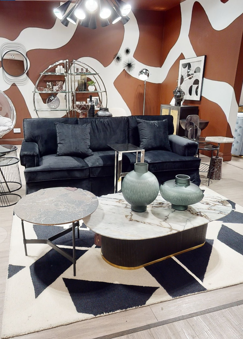3 Seat Black Velvet Sofa, Ralph