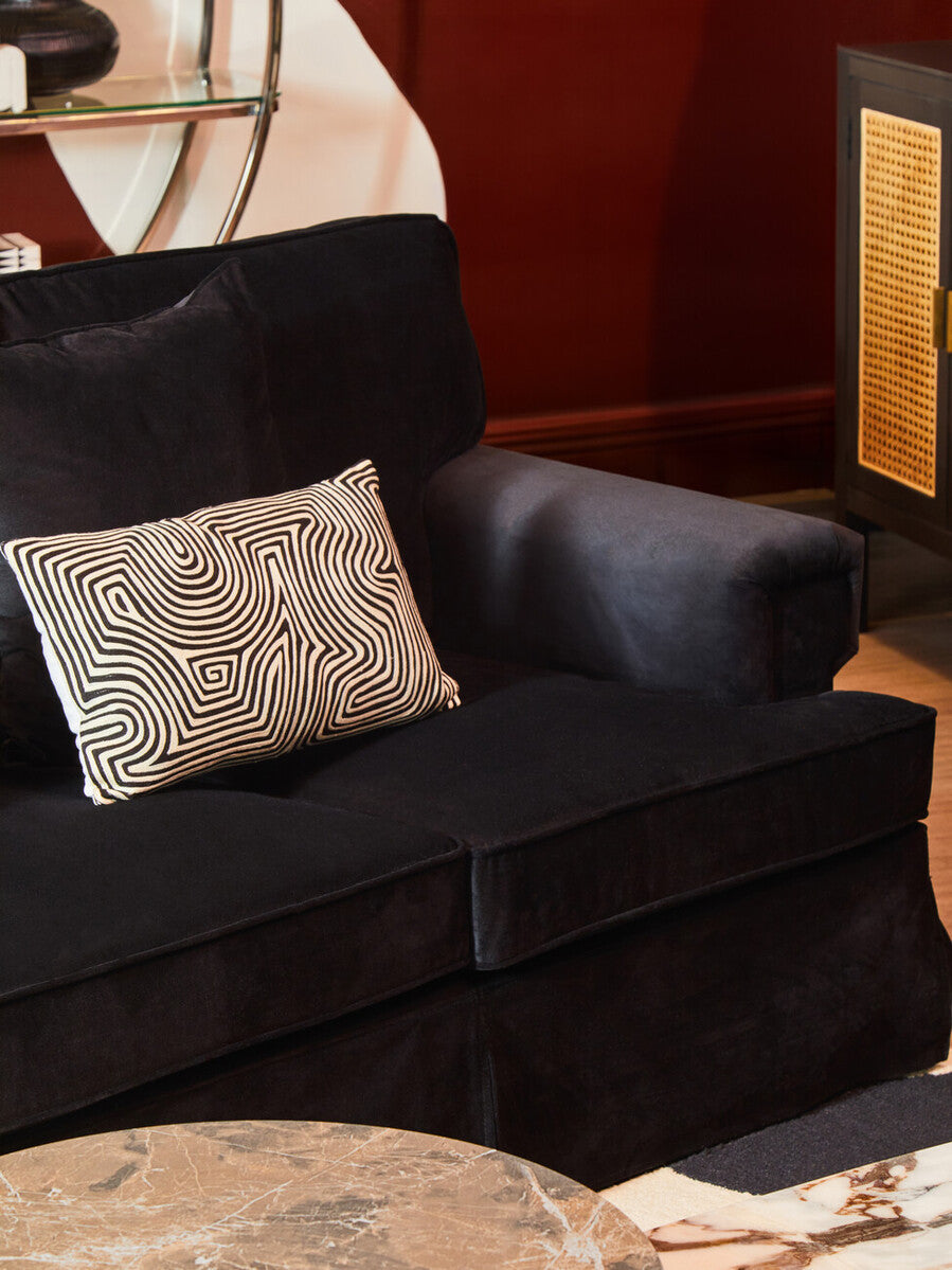3 Seat Black Velvet Sofa, Ralph
