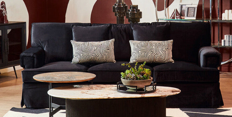 3 Seat Black Velvet Sofa, Ralph