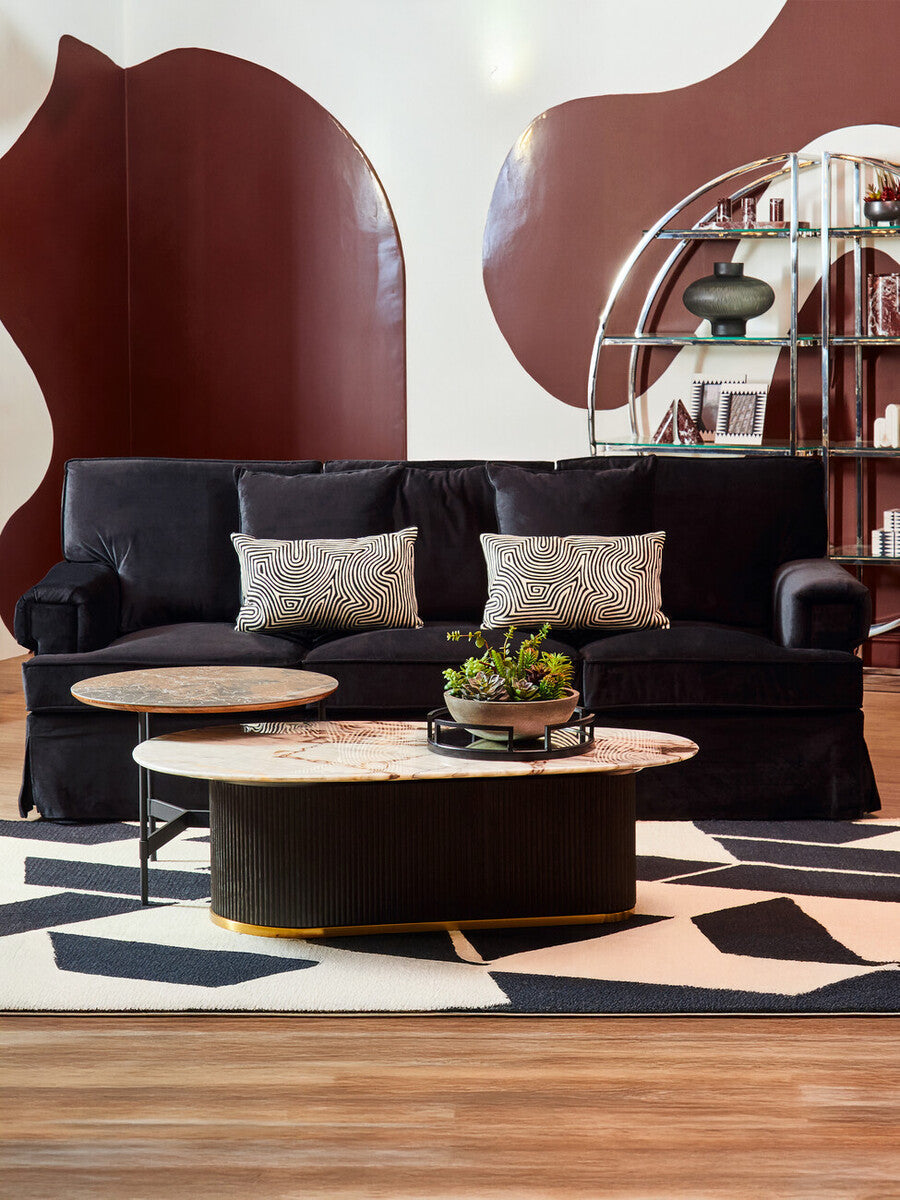 3 Seat Black Velvet Sofa, Ralph