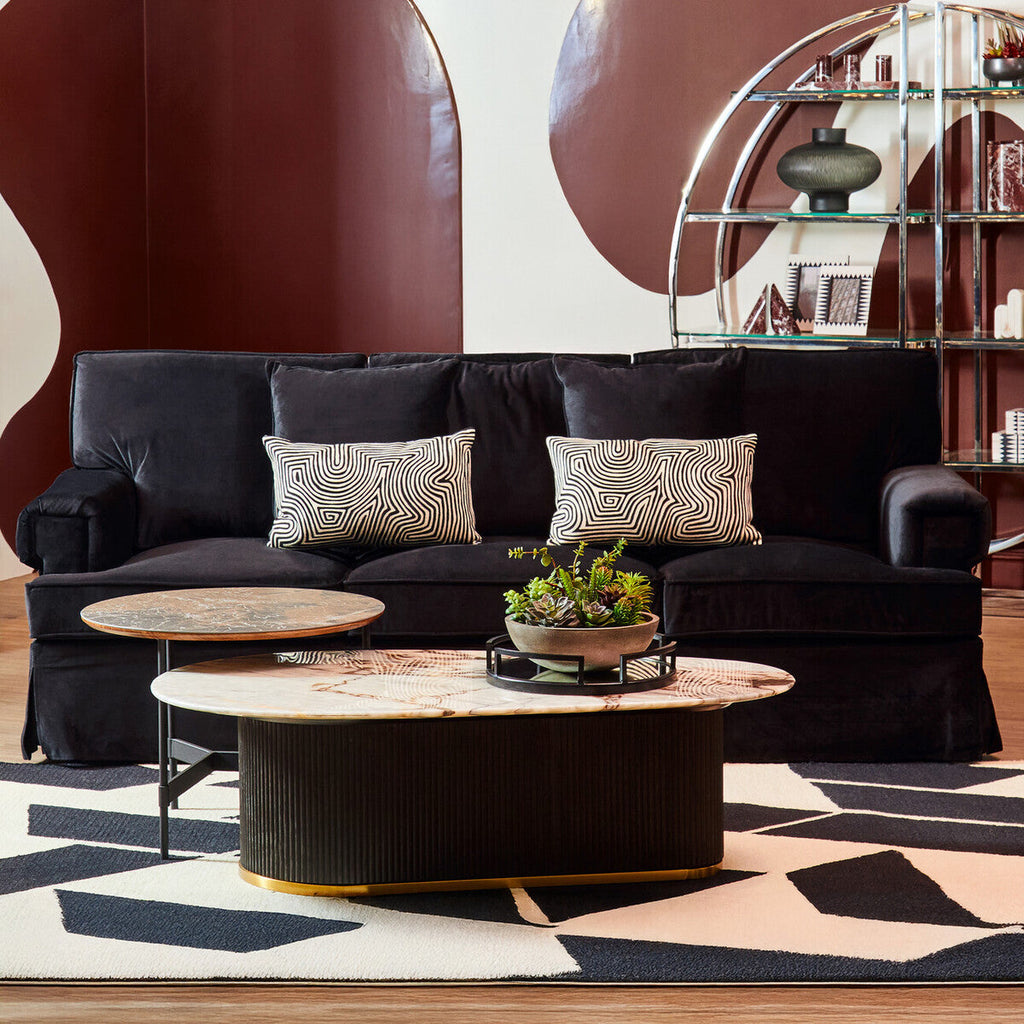 3 Seat Black Velvet Sofa, Ralph