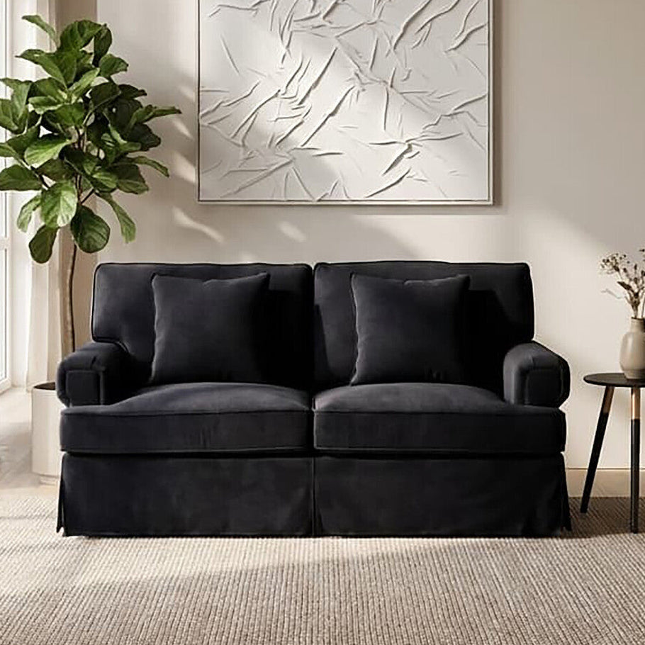 2 Seat Black Velvet Sofa, Ralph