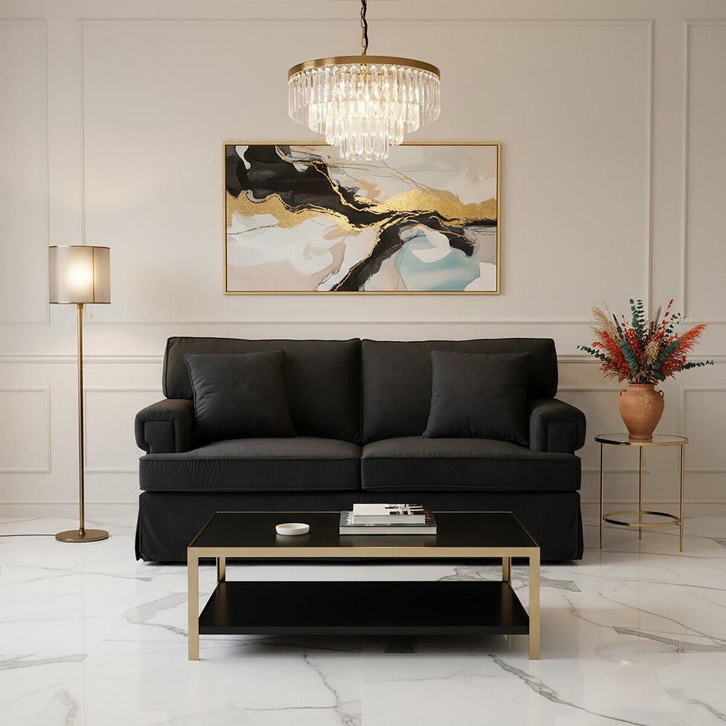 2 Seat Black Velvet Sofa, Ralph