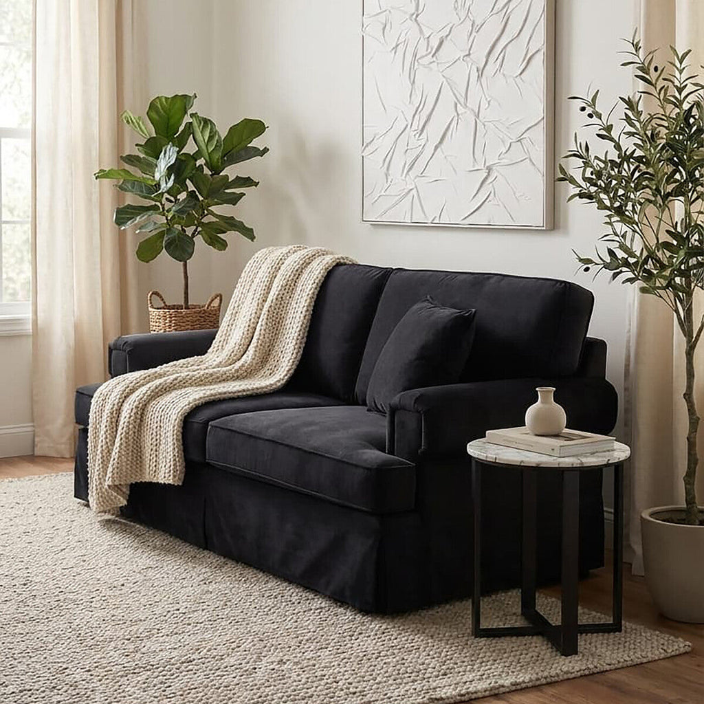 2 Seat Black Velvet Sofa, Ralph