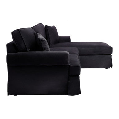 3 Seat Black Velvet Right Chaise Sofa, Ralph