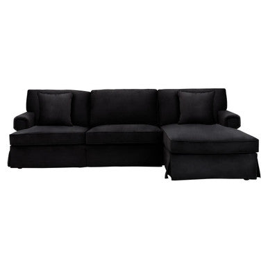 3 Seat Black Velvet Right Chaise Sofa, Ralph