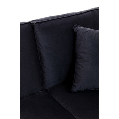 3 Seat Black Velvet Right Chaise Sofa, Ralph