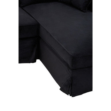 3 Seat Black Velvet Right Chaise Sofa, Ralph