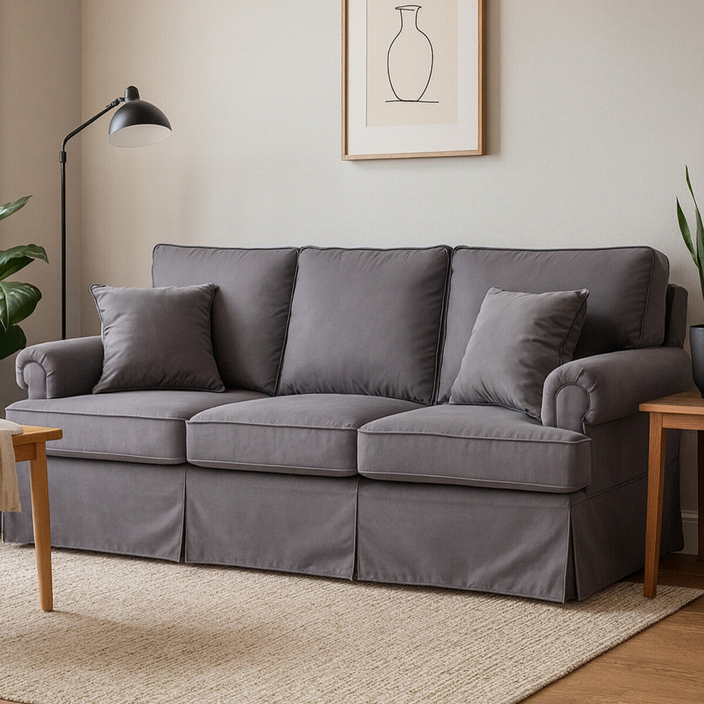 3 Seat Grey Velvet Sofa, Ralph