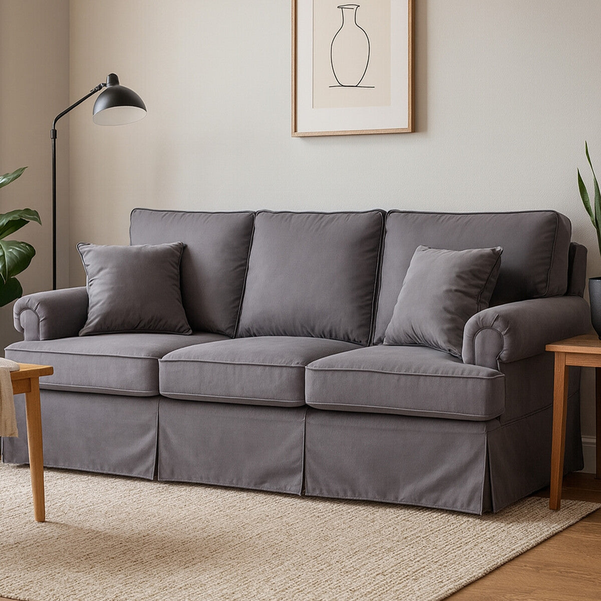 3 Seat Grey Velvet Sofa, Ralph
