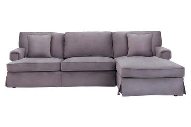 3 Seat Grey Velvet Right Chaise Sofa, Ralph
