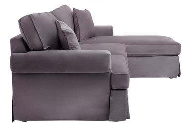 3 Seat Grey Velvet Right Chaise Sofa, Ralph
