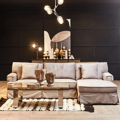 3 Seat Grey Velvet Right Chaise Sofa, Ralph