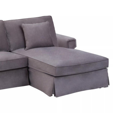 3 Seat Grey Velvet Right Chaise Sofa, Ralph