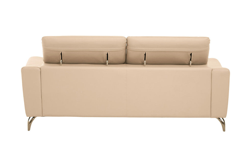 3 Seat Stone Leather Sofa With Adjustable Headrests, Padua