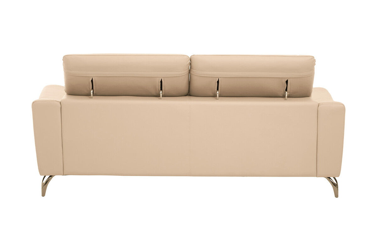 3 Seat Stone Leather Sofa With Adjustable Headrests, Padua