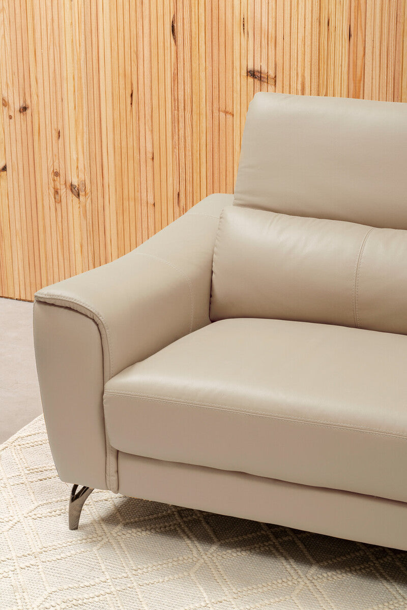 3 Seat Stone Leather Sofa With Adjustable Headrests, Padua