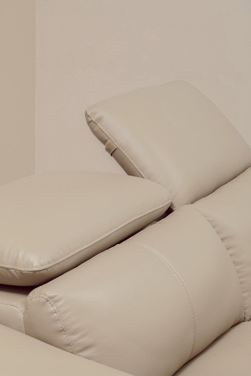3 Seat Stone Leather Sofa With Adjustable Headrests, Padua