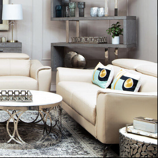 3 Seat Stone Leather Sofa With Adjustable Headrests, Padua
