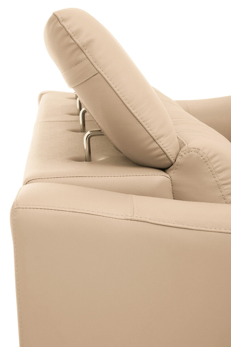 3 Seat Stone Leather Sofa With Adjustable Headrests, Padua