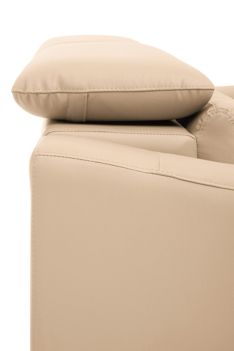3 Seat Stone Leather Sofa With Adjustable Headrests, Padua