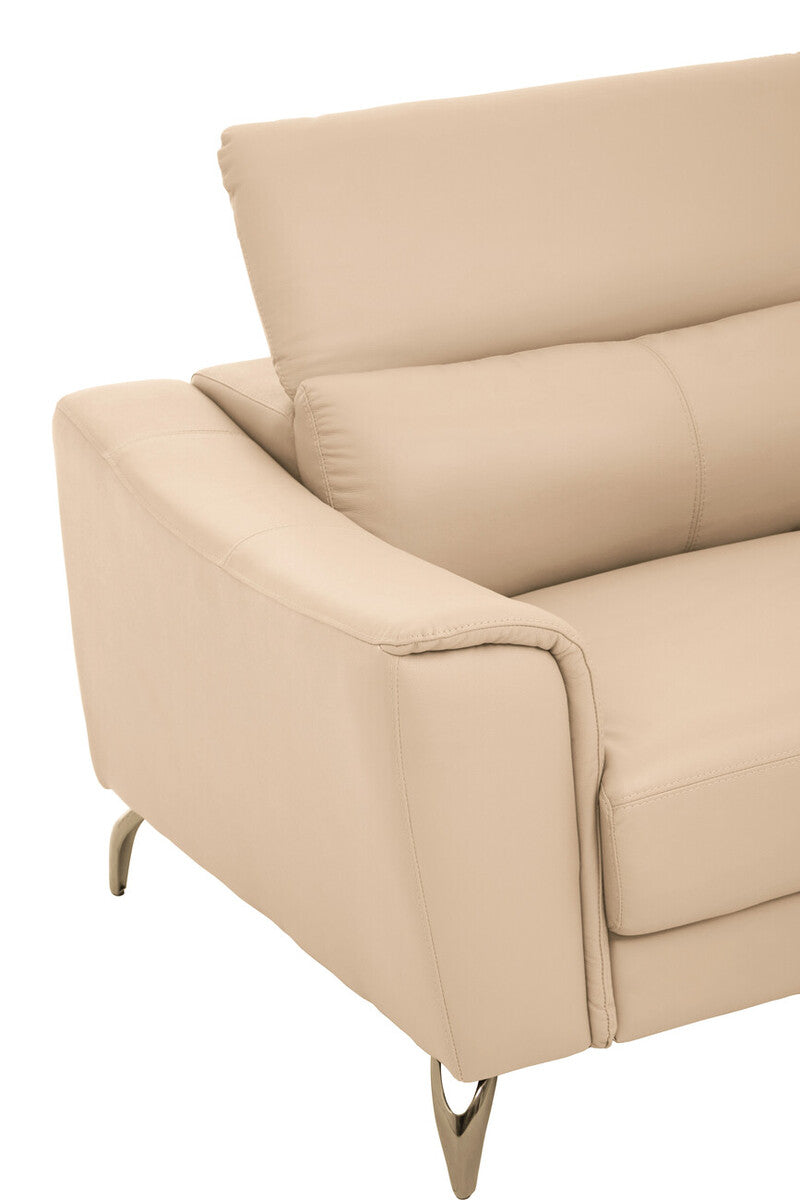 3 Seat Stone Leather Sofa With Adjustable Headrests, Padua