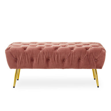 Tamra Dusty Pink Velvet Bench With Gold Legs