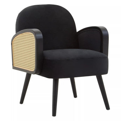 Hala Black Velvet & Rattan Armchair