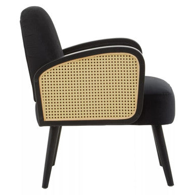 Hala Black Velvet & Rattan Armchair