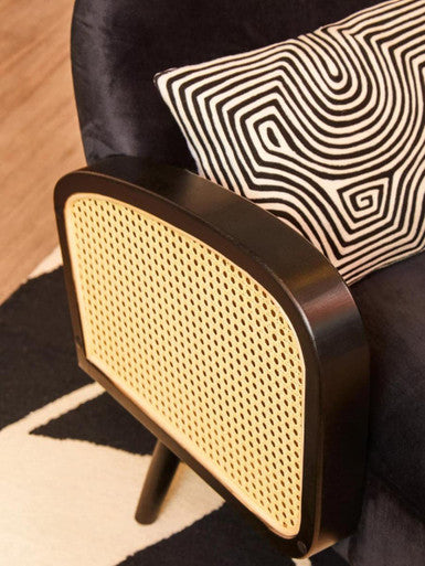 Hala Black Velvet & Rattan Armchair