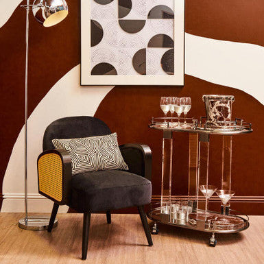 Hala Black Velvet & Rattan Armchair
