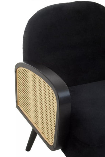 Hala Black Velvet & Rattan Armchair