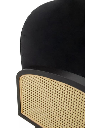 Hala Black Velvet & Rattan Armchair