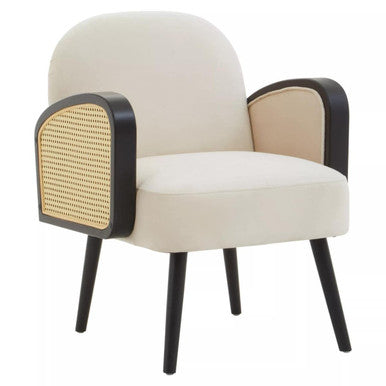Hala Cream Velvet & Rattan Armchair