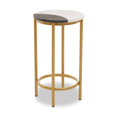 White Marble Shelf Round Side Table With Brass Metal Frame, Vizzini