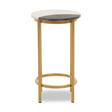 White Marble Shelf Round Side Table With Brass Metal Frame, Vizzini