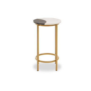 White Marble Shelf Round Side Table With Brass Metal Frame, Vizzini