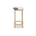 White Marble Shelf Round Side Table With Brass Metal Frame, Vizzini
