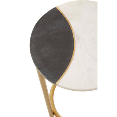 White Marble Shelf Round Side Table With Brass Metal Frame, Vizzini