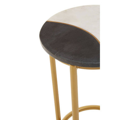 White Marble Shelf Round Side Table With Brass Metal Frame, Vizzini