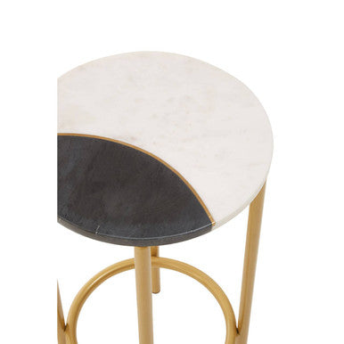 White Marble Shelf Round Side Table With Brass Metal Frame, Vizzini