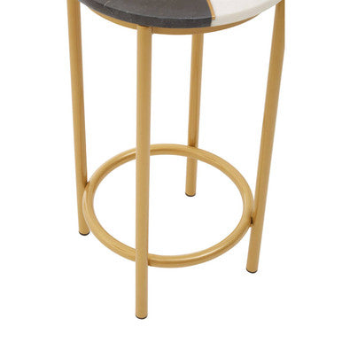 White Marble Shelf Round Side Table With Brass Metal Frame, Vizzini