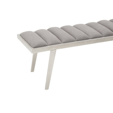 Gilden Grey Velvet Bench With Brused Silver Frame