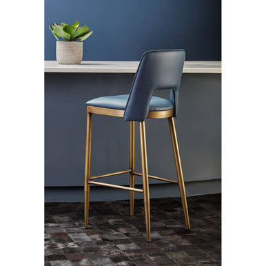 Gilden Blue Leather Bar Chair