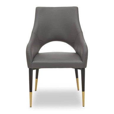 Gilden Grey Leather Dining Chair With Gold Tip Legs